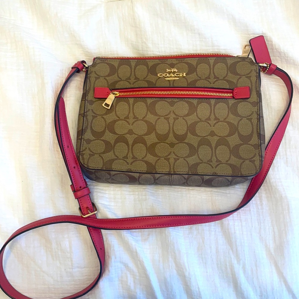 Coach Rowan File Bag in Signature Canvas with pink detailing